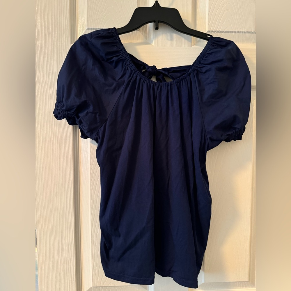 J.Crew navy blouse, bow in back, Sz L-worn once